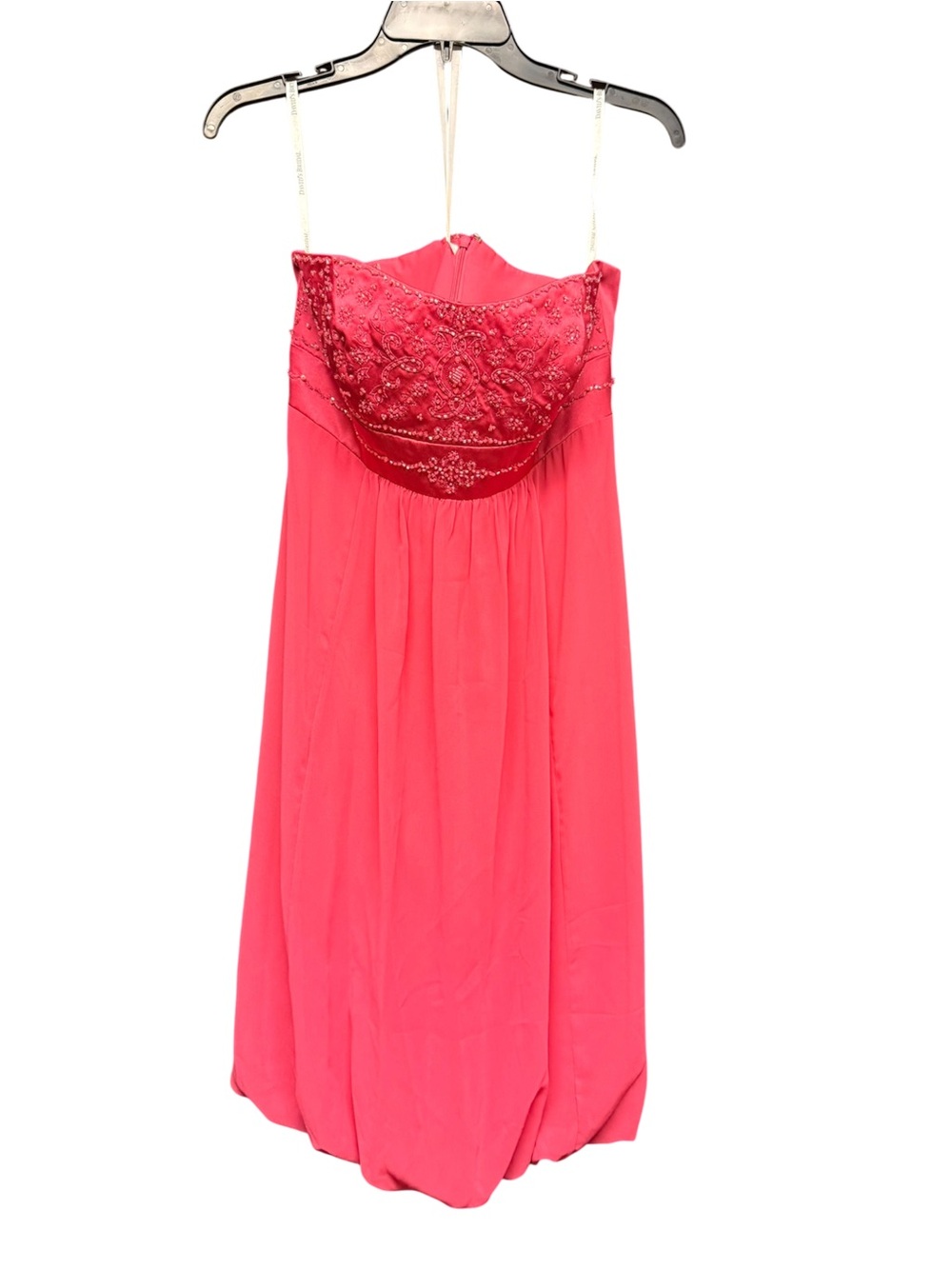 David's Bridal Strapless Beaded Coral Pink Midi Dress